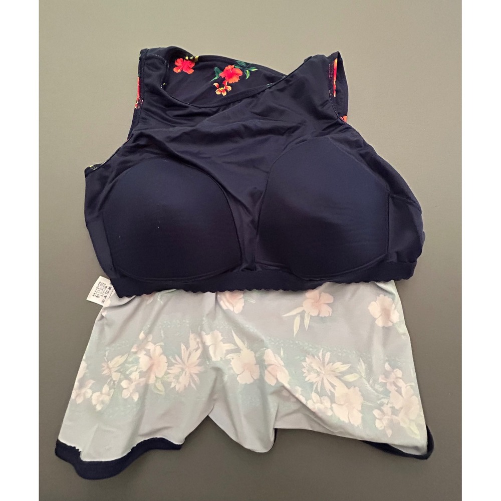 Lands End Navy Blue Tropical Hibiscus Floral Tankini Swim Top Plus Size 20W - Picture 7 of 7